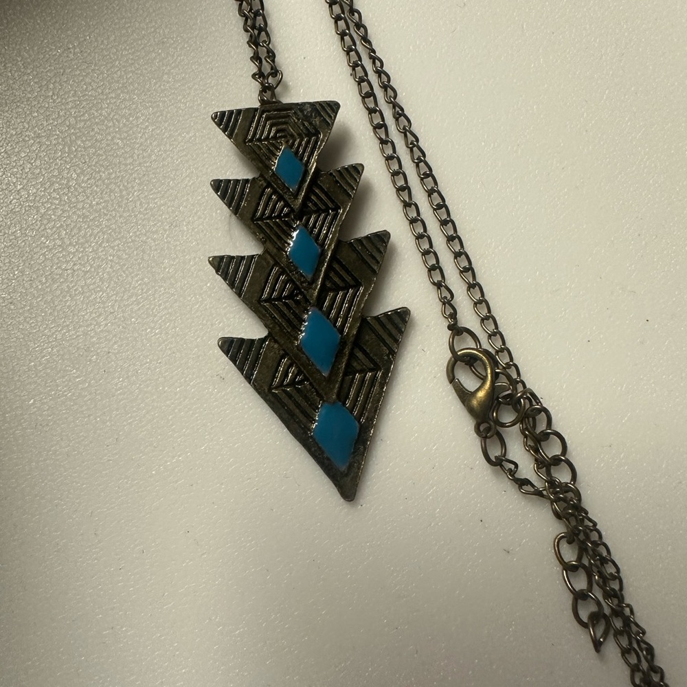 Geometric Bronze and Blue Necklace